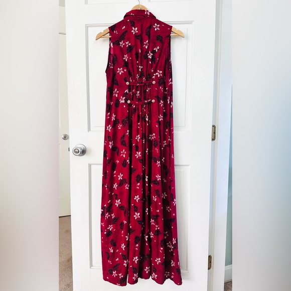Vintage Fashion Bug Red Floral Dress Sleeveless Button Down Midi Maxi Size 14 - Picture 5 of 16